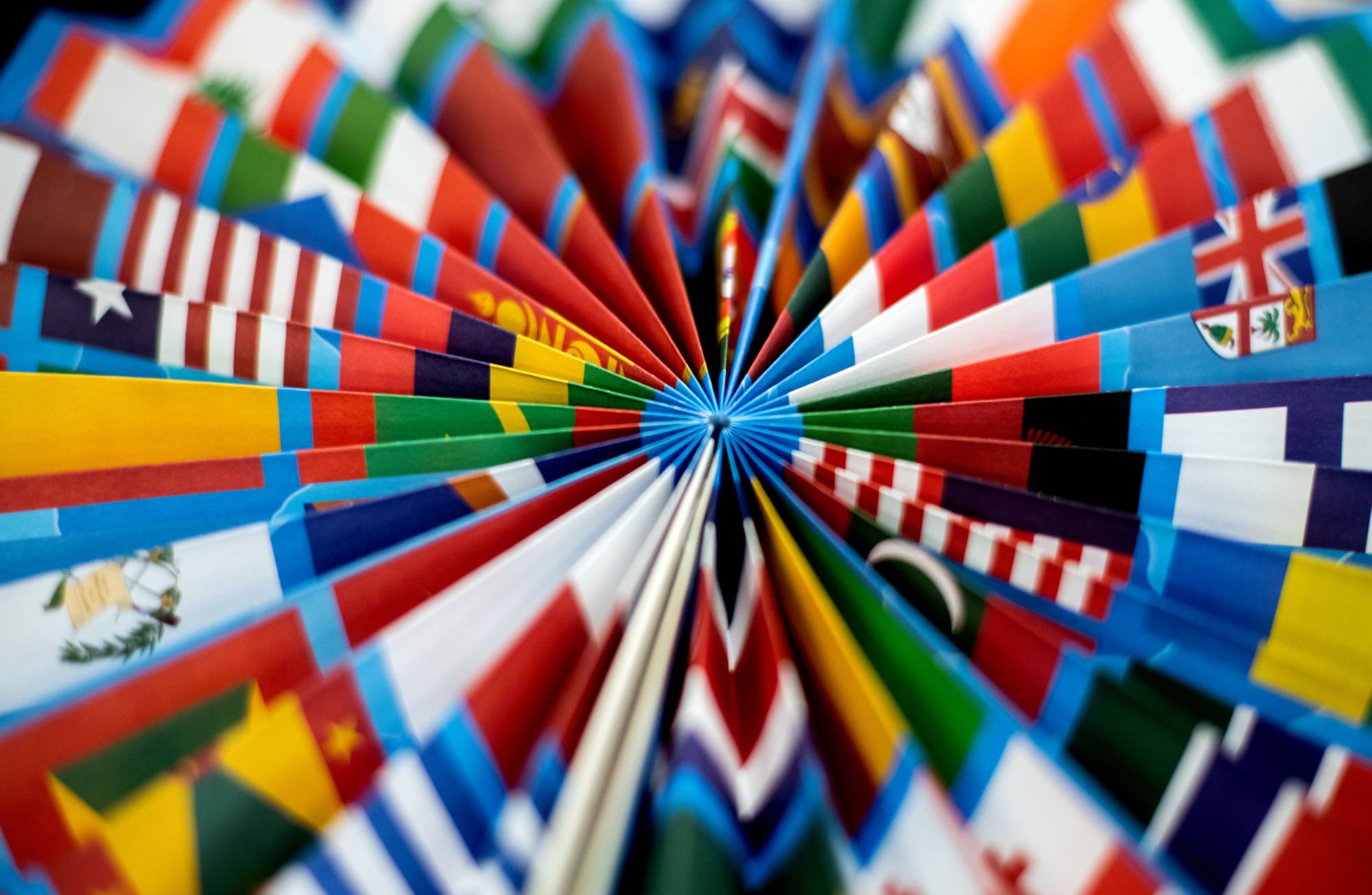 A zoomed in photo of a decoration for the Global Language and Culture Festival, multiple countries' flags represented